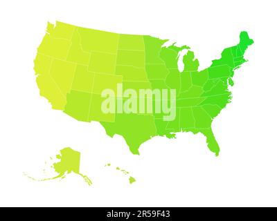 Carte vierge des États-Unis d'Amérique divisée en États. Carte vectorielle de silhouette plate simplifiée dans les tons de vert Illustration de Vecteur