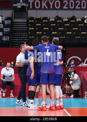 7 AOÛT 2021 - Tokyo, Japon: Trevor CLEVENOT #17 de Team France dans le match de la médaille d'or des hommes de volley-ball entre la France et le Comité olympique russe aux Jeux Olympiques de Tokyo 2020 (photo: Mickael Chavet/RX) Banque D'Images