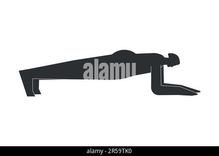 Concept vectoriel isolé avec silhouette noire plate de personnage féminin faisant la finition. La femme athlétique apprend la posture du yoga - posture de la planche de dauphin. Sportif Illustration de Vecteur