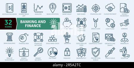 Pack d'icônes bancaires et financières.icônes de ligne mince définies. Icônes vectorielles simples Illustration de Vecteur