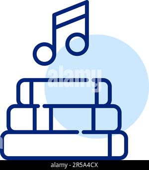 Notes musicales sur une pile de livres. Icône de l'application livre audio. Pixel parfait, contour modifiable Illustration de Vecteur