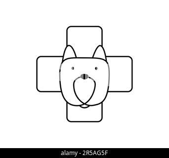 Clinique vétérinaire. icône vectorielle du logo de la monoline en forme de chien et de croix. Hôpital vétérinaire pour animaux. Soins pour chiens ou chats. Chat et chiot sur vétérinaire Illustration de Vecteur