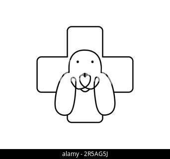 Clinique vétérinaire pour chiens logo vecteur icône. Hôpital vétérinaire pour animaux. Soins pour chiens ou chats. Kitty et chiot sur le bureau de réception vétérinaire Illustration de Vecteur