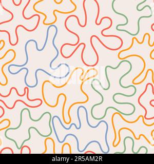 Motif hippie sans couture avec couleurs rétro et traits sous forme de gouttes. Vecteur résumé psychédélique groovy fond. Imprimé à pois ondulés vintage. Textile Illustration de Vecteur