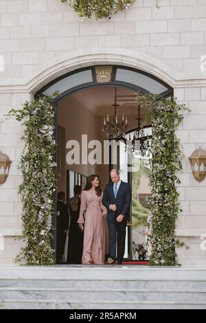 Amman, Jordanie. 01st juin 2023. Le prince et la princesse de Galles, William et Kate assistent à la cérémonie de mariage de leurs Altesses royales le prince héritier Al Hussein et la princesse Rajwa Al Hussein au Palais Zahran à Amman, en Jordanie, sur 1 juin 2023. (Photo de la Cour royale hachémite RHC via Credit: SIPA USA/Alamy Live News Banque D'Images