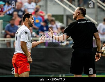 1 juin 2023, cary, NC, Etats-Unis: Matt JARVIS de West Ham United (7) ayant des mots avec arbitre pendant le TST de 2023 au Parc de football de WakeMed à Cary, NC. (Credit image: © Paul Morea/ZUMA Press Wire) USAGE ÉDITORIAL SEULEMENT! Non destiné À un usage commercial ! Banque D'Images