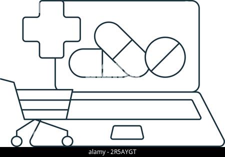 Icône pharmacie en ligne. Affiche monochrome simple de la collection de la pharmacie. Icône de la pharmacie en ligne pour le logo, les modèles, la conception Web et les infographies. Illustration de Vecteur