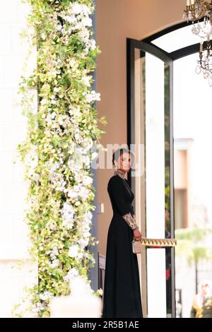 Amman, Jordanie. 31st mai 2023. La reine Rania de Jordanie fréquente son fils le prince héritier Al Hussein bin Abdullah II et sa mariée la princesse Rajwa al Hussein vue au palais Al Husseinieh à Amman, en Jordanie, sur 1 juin 2023. Photo de Balkis Press/ABACAPRESS.COM Credit: Abaca Press/Alay Live News Banque D'Images