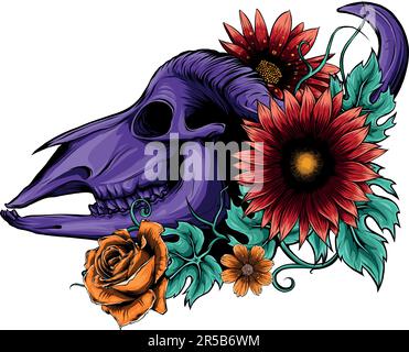Illustration du crâne de Buffalo et des fleurs Illustration de Vecteur