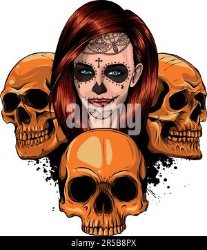 Illustration vectorielle de Dead Girl avec crânes. Illustration de Vecteur