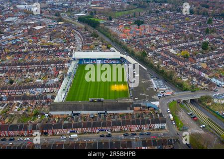 Luton, Royaume-Uni. 29th mai 2023. Vue aérienne du Kenilworth Road Stadium, qui accueillera désormais le football de la Premier League après la promotion du club de football de Luton Town par le biais du championnat Play-off. Photo prise à Kenilworth Road, Luton, Bedfordshire, Angleterre, le 20 novembre 2020. Photo de David Horn. Crédit : Prime Media Images/Alamy Live News Banque D'Images