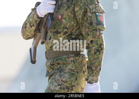 Portugal Commandos - soldat de la force spéciale debout en uniforme. Mid shot Banque D'Images