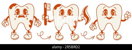 Personnages de dents mignons dans plat style.from dents malsaines à la santé.concept de la dentisterie et de la stomatologie. Illustration de Vecteur