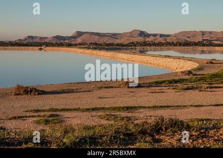 Usine de traitement des eaux usées de Taourirt, Maroc : vue sur le bassin Banque D'Images