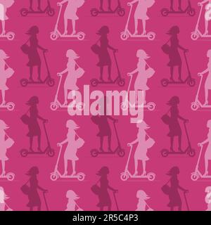 Motif sans couture avec scooters électriques pour femmes. Illustration de Vecteur