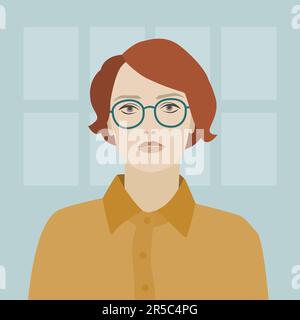 Femme avec le look de bureau, bob coupe de cheveux et lunettes. Illustration de Vecteur