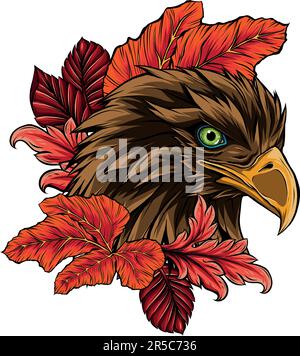 illustration vectorielle de la tête de l'aigle avec les feuilles Illustration de Vecteur