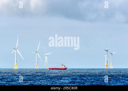 Le centre européen de déploiement d'éoliennes offshore ou le parc d'éoliennes offshore d'Aberdeen est une installation d'essai et de démonstration d'éoliennes offshore au large de la côte écossaise à Aberdeen. Banque D'Images