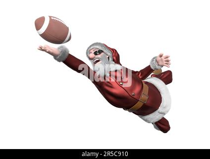 le père noël joue au football américain, illustration 3d Banque D'Images