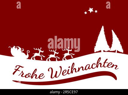 Arrière-plan de la voiture de Noël rouge avec les mots allemands Merry Christmas, illustration vectorielle Banque D'Images