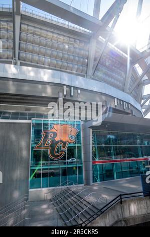 Vancouver, Colombie-Britannique - 26 mai 2023 : logo de l'équipe de football des Lions de la Colombie-Britannique à BC place. Banque D'Images