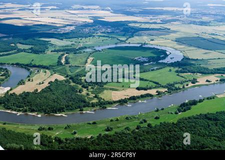 Elbe entre Rosslau et Vockerode, Werder, Alte Elbe, Saxe-Anhalt, Allemagne Banque D'Images