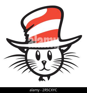 Dr Seuss chat dans le chapeau. Chapeau, moustaches. Illustration de Vecteur
