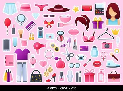 Autocollants vectoriels de beauté et de mode pour femmes. Illustration de Vecteur