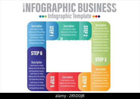 6 étapes, 6 option forme géométrique avec étapes, options, processus ou flux de travail.Visualisation des données métier. Modèle d'infographie de l'étape créative pour le présent Illustration de Vecteur