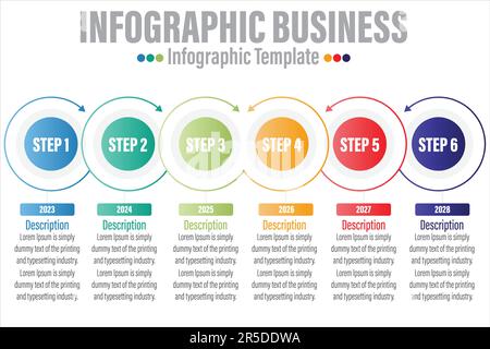 Chronologie 6 étapes, six éléments de tableau de forme 6 options avec étapes, feuille de route, options, jalon, chronologie, processus ou flux de travail.données d'entreprise visualiza Illustration de Vecteur