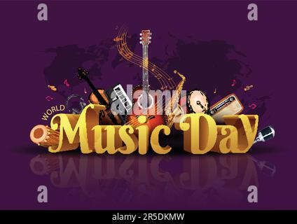 joyeux événement de la journée mondiale de la musique et instruments de musique avec fond clair. illustration vectorielle abstraite Illustration de Vecteur