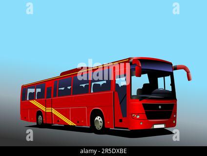 Bus Red City sur la route. Illustration de Vector 3D Illustration de Vecteur