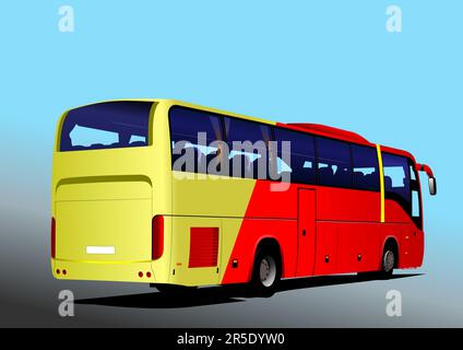 Bus touristique rouge-jaune. Coach. Illustration Vector 3D pour les concepteurs Illustration de Vecteur