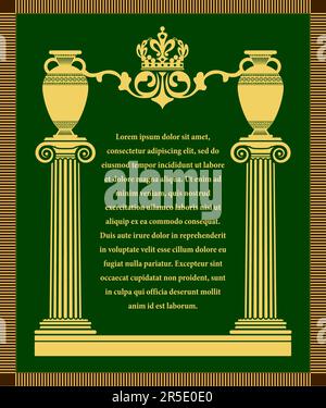 Cadre abstrait de style grec avec colonnes et images d'amphores. Illustration à vecteur de couleur Illustration de Vecteur