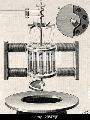 Générateur pyromagnétique Edison. Ancienne gravure du 19th siècle de la nature 1887 Banque D'Images