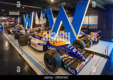 La voiture Williams F1 de Nigel Mansell au Haynes International Motor Museum, Sparkford, Somerset, Royaume-Uni Banque D'Images