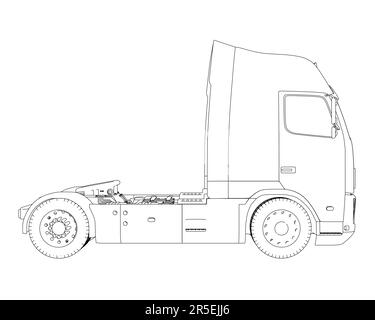 Contour d'un camion sans remorque à partir de lignes noires isolées sur fond blanc. Vue latérale. Illustration vectorielle. Illustration de Vecteur