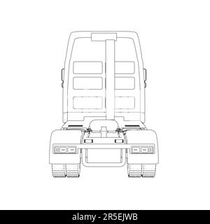 Contour d'un camion sans remorque à partir de lignes noires isolées sur fond blanc. Vue arrière. Illustration vectorielle. Illustration de Vecteur