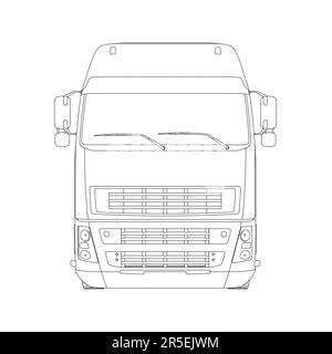 Contour d'un camion sans remorque à partir de lignes noires isolées sur fond blanc. Vue avant. Illustration vectorielle. Illustration de Vecteur