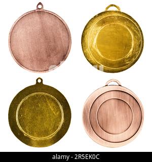 Collection de médailles d'or et de bronze vierges isolées sur fond blanc Banque D'Images