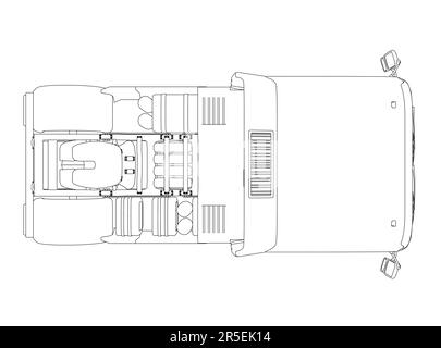 Contour d'un camion sans remorque à partir de lignes noires isolées sur fond blanc. Vue de dessus. Illustration vectorielle. Illustration de Vecteur