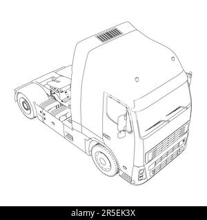 Contour d'un camion sans remorque à partir de lignes noires isolées sur fond blanc. Vue isométrique. Illustration vectorielle. Illustration de Vecteur