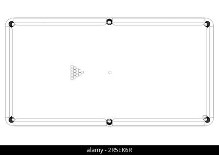 Contour de la table de billard avec des boules de lignes noires isolées sur fond blanc. Vue de dessus. 3D. Illustration vectorielle. Illustration de Vecteur