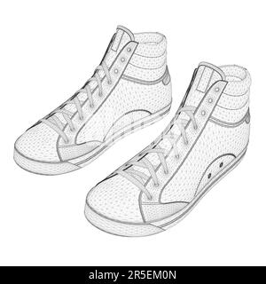Éléments filaires de baskets de sport à lignes noires isolées sur fond blanc. Vue isométrique. 3D. Illustration vectorielle. Illustration de Vecteur
