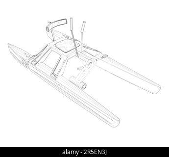 Contour d'un catamoran avec des pédales de lignes noires isolées sur un fond blanc. Vue isométrique. 3D. Illustration vectorielle. Illustration de Vecteur
