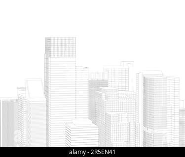 Le contour de nombreux bâtiments à plusieurs étages à partir de lignes noires isolées sur un fond blanc. Aperçu du quartier de la ville. Vue avant. 3D. Vecteur illust Illustration de Vecteur