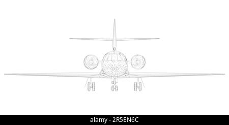 Élément filaire de l'avion passager à partir de lignes noires isolées sur fond blanc. Vue avant. 3D. Illustration vectorielle. Illustration de Vecteur