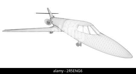 Élément filaire de l'avion passager à partir de lignes noires isolées sur fond blanc. Vue en perspective. 3D. Illustration vectorielle. Illustration de Vecteur
