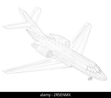 Élément filaire de l'avion passager à partir de lignes noires isolées sur fond blanc. Vue isométrique. 3D. Illustration vectorielle. Illustration de Vecteur