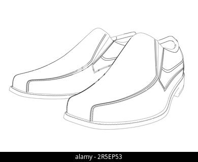 Contour des chaussures pour hommes à partir de lignes noires isolées sur fond blanc. Vue en perspective. 3D. Illustration vectorielle. Illustration de Vecteur